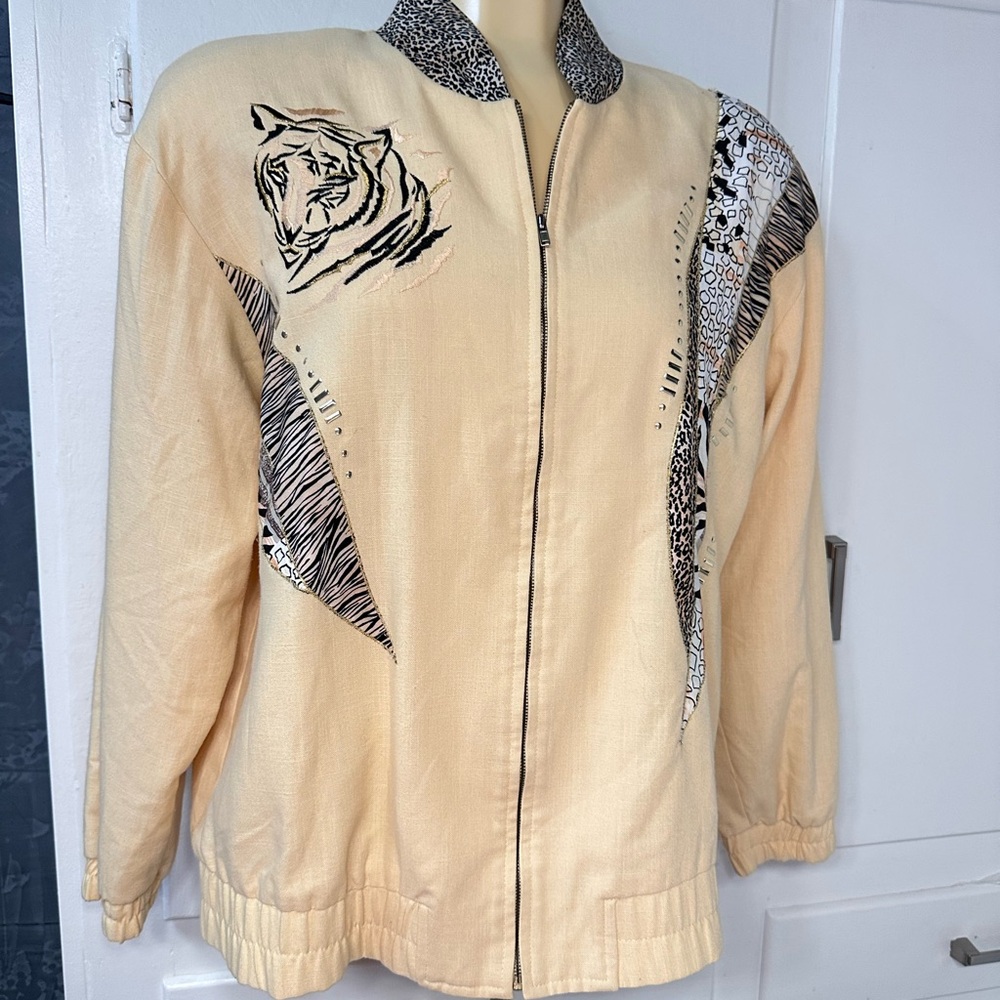 Vintage aged yellow Animal Print casual Jacket size 10